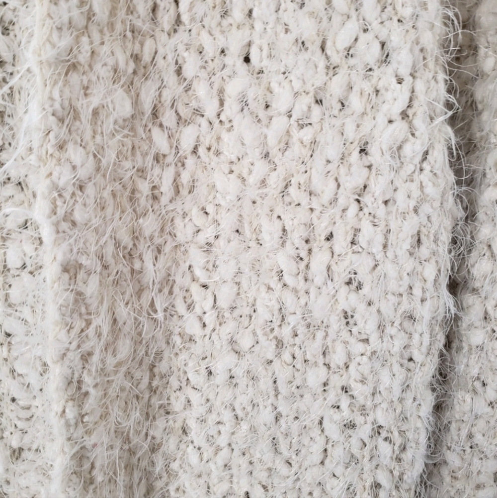 Women's POL Beige/White Eyelash Hooded Open Front Cardigan Sweater Size M. - Picture 6 of 7